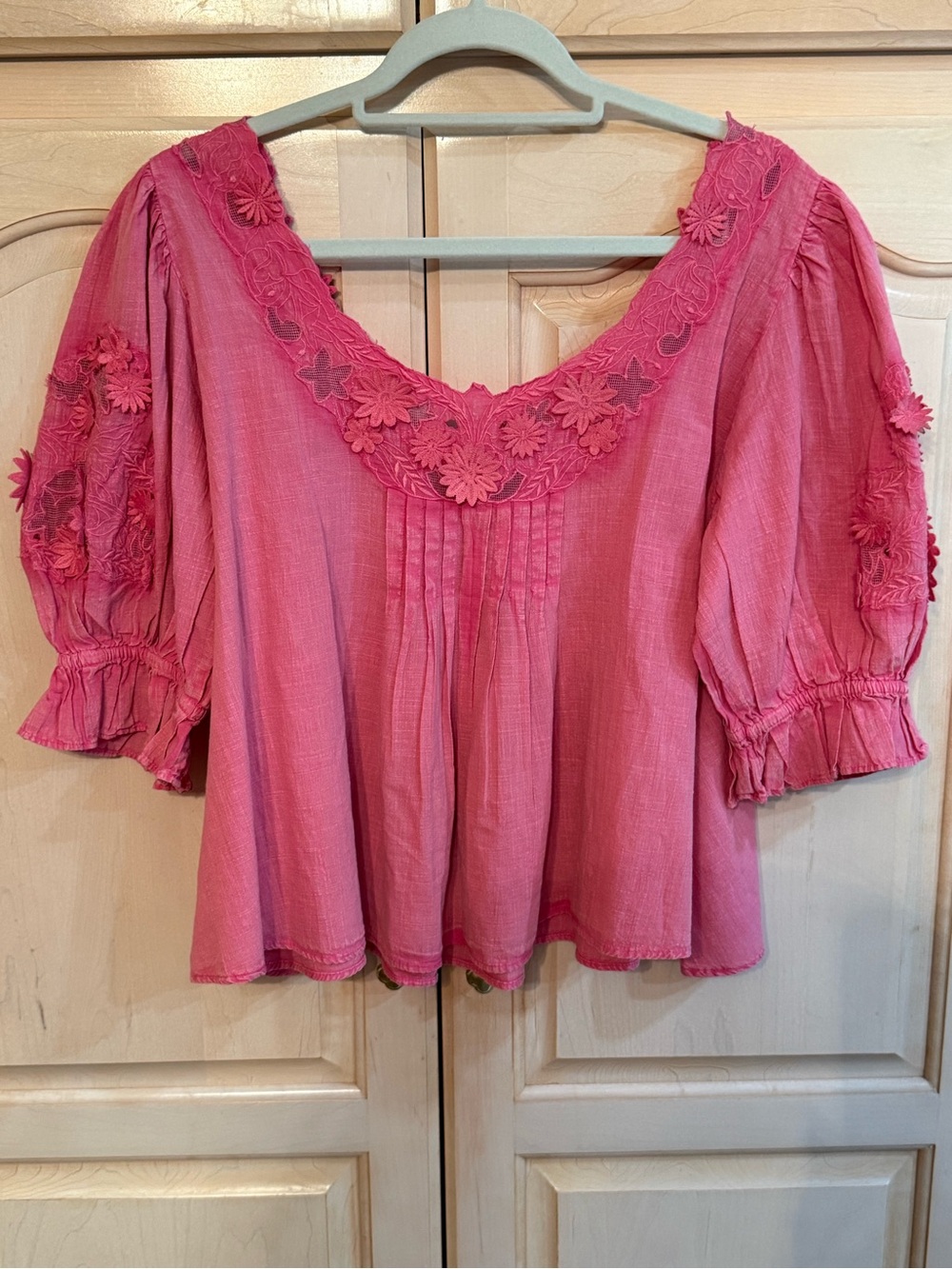 Burnished Pink Floral Embroidered Women's Peasant Top